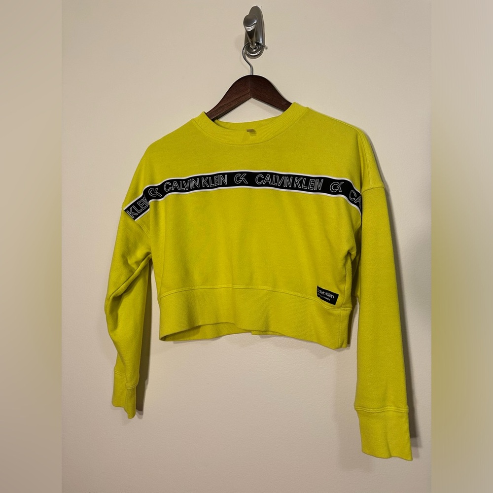 Calvin Klein Performance Double-Stripe Logo Pullover Crop top Chartreuse XS